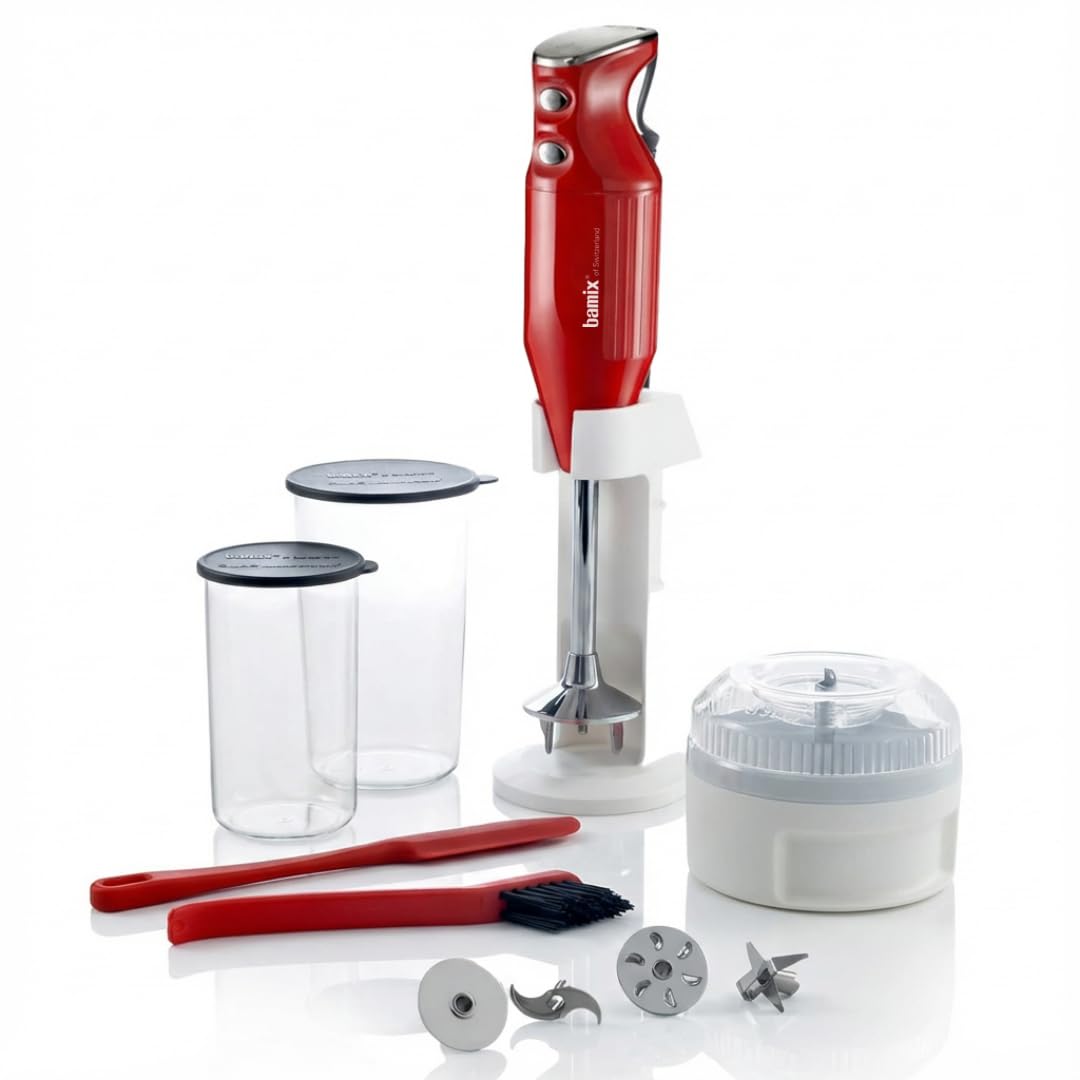 bamix Stabmixer Set M350 MAXX inkl. Ständer, 2 Becher, 4 Aufsteckteile, Processor, Spachtel, Reinigu