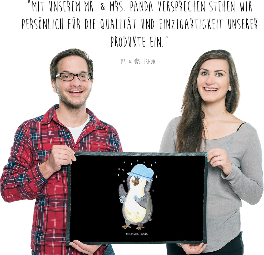 Mr. & Mrs. Panda 50 x 75 cm Fussmatte Pinguin duscht - Geschenk, duschen, singen, Haustürmatte, Schm