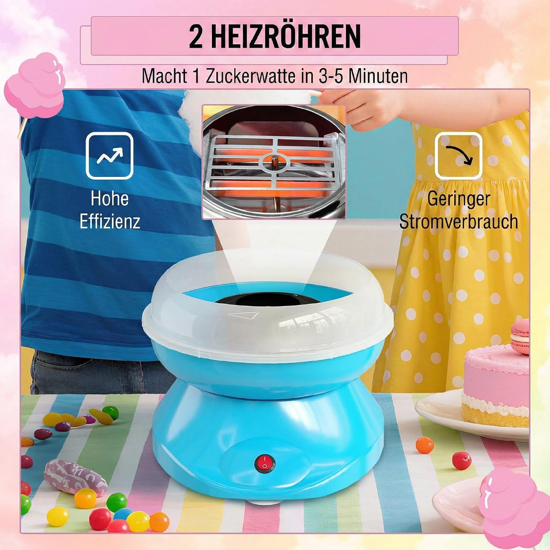 HOMCOM Zuckerwattemaschine für Zuhause Cotton Candy Machine Zuckerwatte Maschine mit Stäbchen und Me