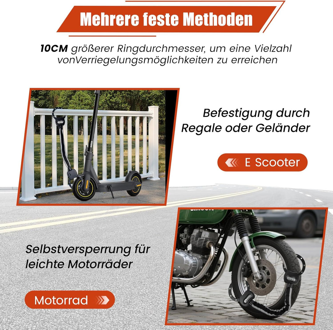 E Scooter Schloss, Handschellenschloss mit Zahlencode, 10CM Rundring, 1.8KG - Schweres Fahrradschlos