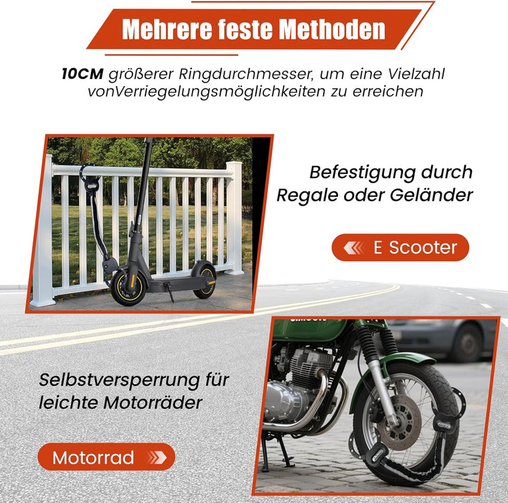 E Scooter Schloss, Handschellenschloss mit Zahlencode, 10CM Rundring, 1.8KG - Schweres Fahrradschlos