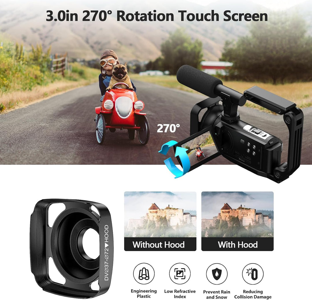 Videokamera Camcorder 5K Kamera mit 56MP, 16x Digitalzoom, IR Nachtsicht, WiFi Vlogging Kamera für Y
