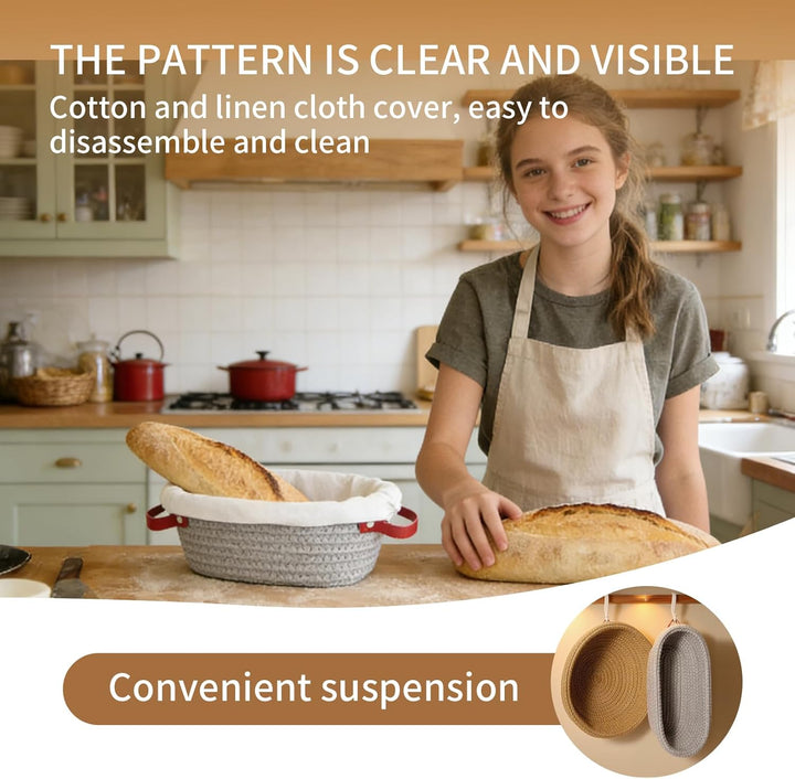 Gärkörbchen Sauerteig Starter Set - 23 cm Rund & 26 cm Oval mit Brotbackzubehör Backen Zubehör Handw