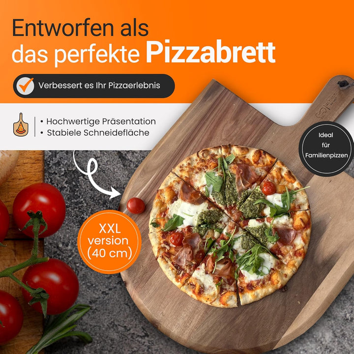 Pizzaschieber aus Akazienholz – Extra grosses Pizzabrett 40,5 × 55,5 × 1,5 cm • Servierbrett & Pizza