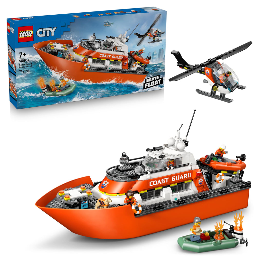 LEGO City Rettungsboot der Küstenwache mit Hubschrauber - Spielzeug Einsatzfahrzeug - Set mit schwim