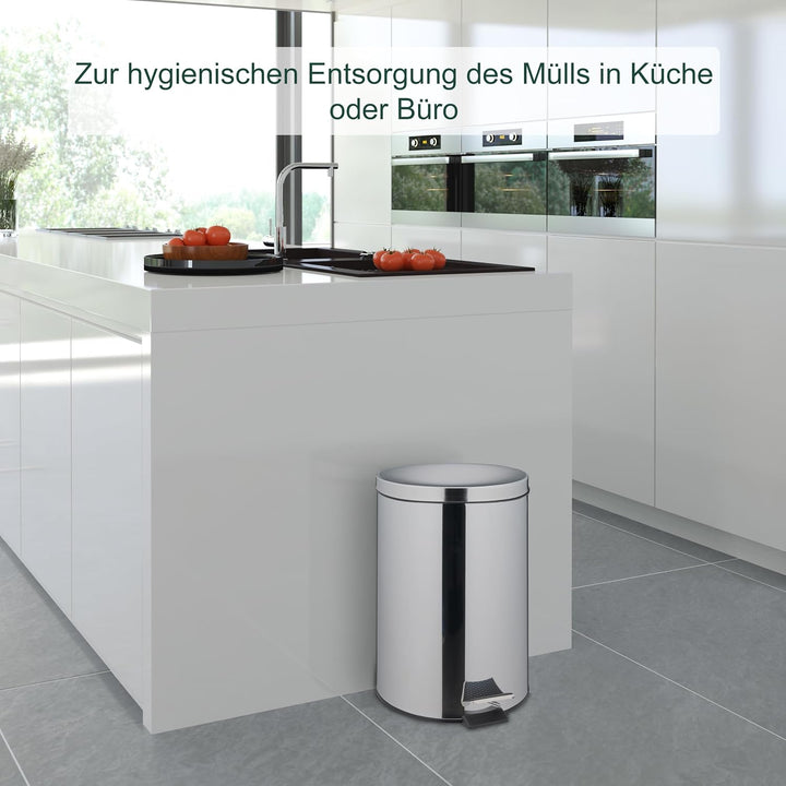 Relaxdays Mülleimer Küche, 20 Liter, spiegelpolierter Edelstahl, entnehmbarer Inneneimer, Fusspedal,