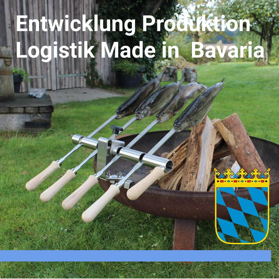 SCHILLING Fischgrilltechnik/Steckerlfisch Halter/Feuerschale/Edelstahlspiesse / 4 Fische