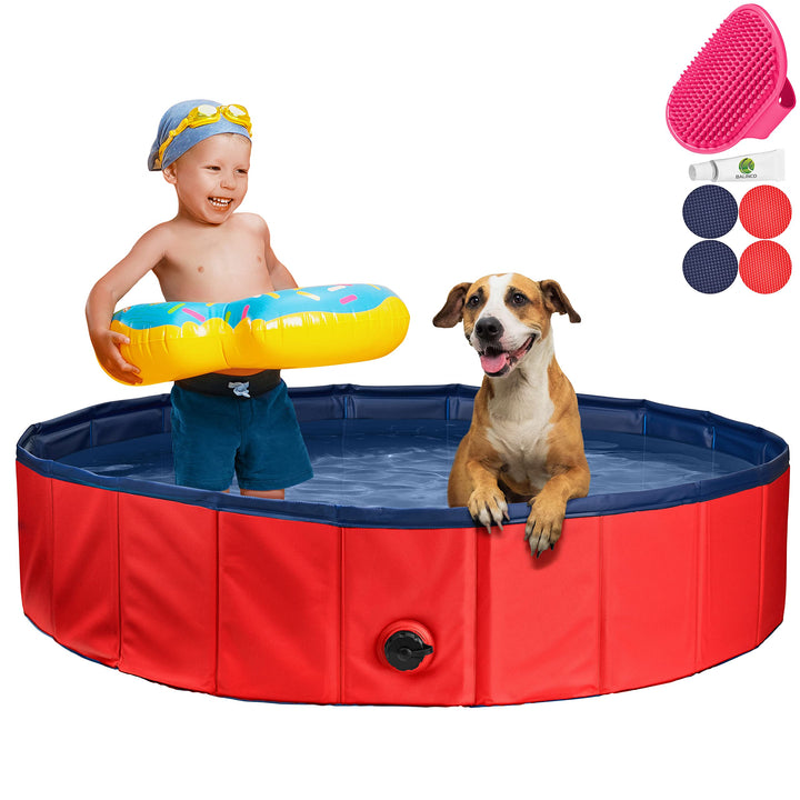 Stabiler Hundepool | Planschbecken für Hunde | Faltbarer Pool mit Ablassventil | rutschfeste Badewan