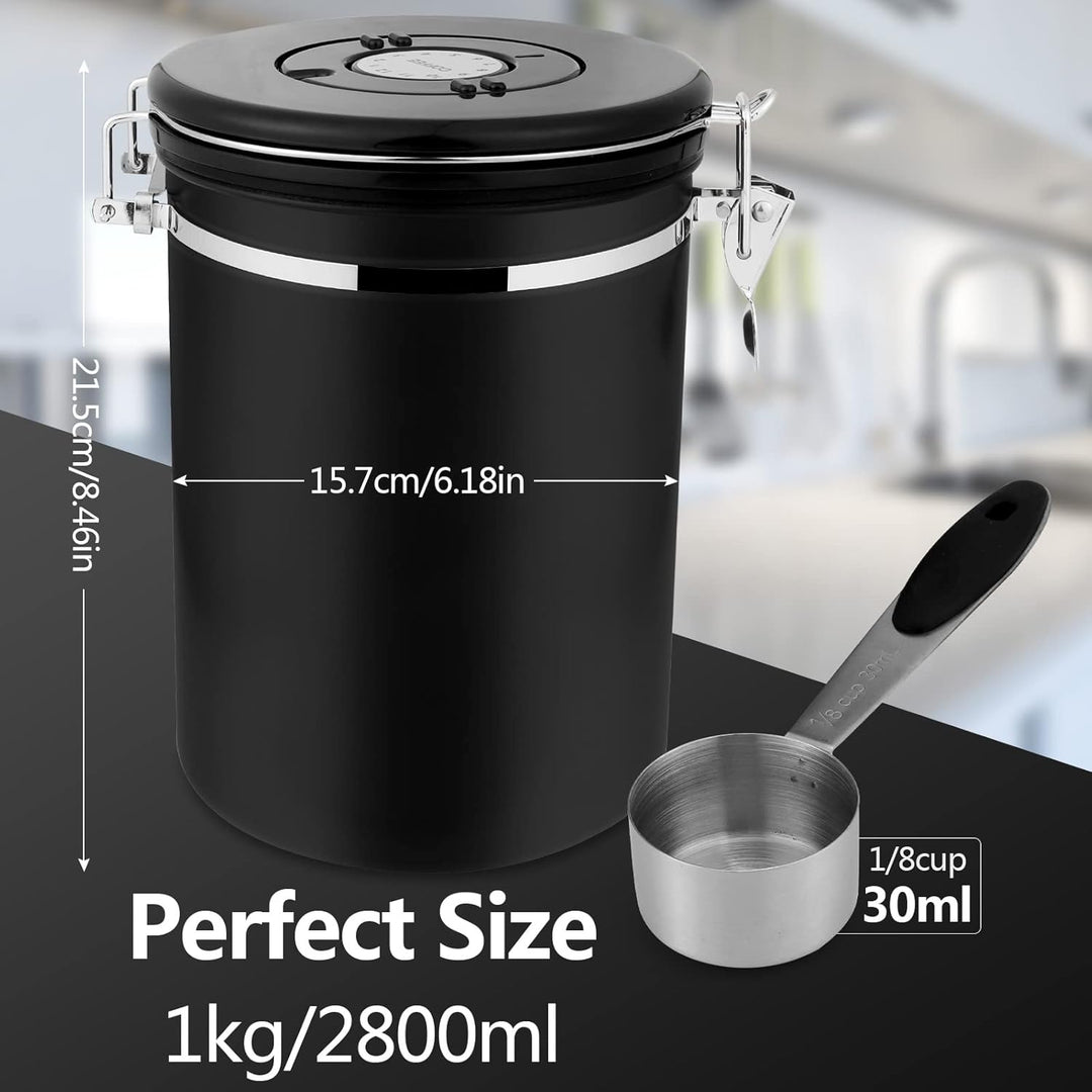 ZWOOS Kaffeedose Luftdicht 1kg - Kaffeebohnen Behälter aus Edelstahl mit CO2-Ventil - mit Messlöffel