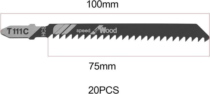Create idea 20 Stück T111C 8TPI Stichsägeblatt 100 Mm HCS Stichsägeblätter-Set T-Schaft für Holzschn