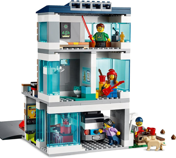 LEGO 60291 City Modernes Familienhaus, Puppenhaus mit Strassenplatten und 4 Minifiguren, kreatives K