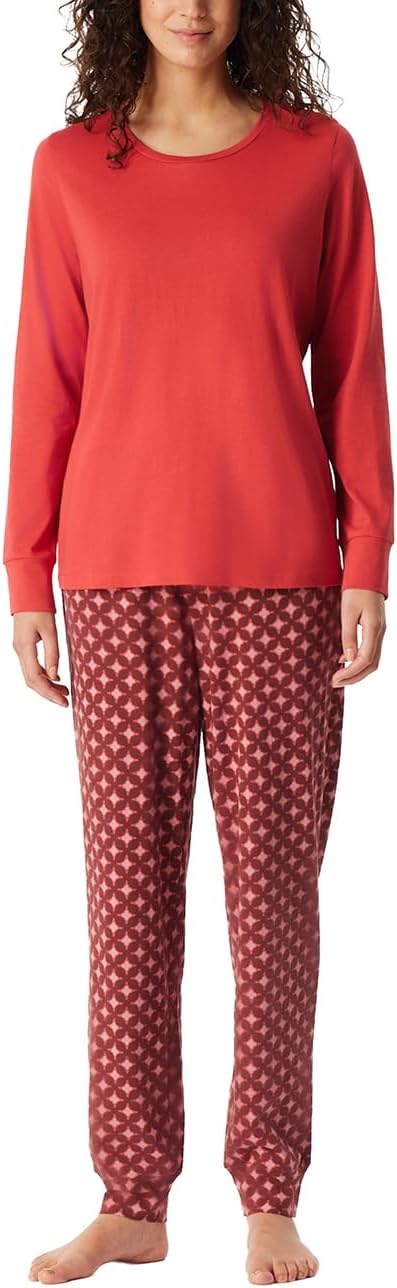 Schiesser Damen Schlafanzug lang mit Bündchen Baumwolle - Nightwear 36 Beere_181987, 36 Beere_181987