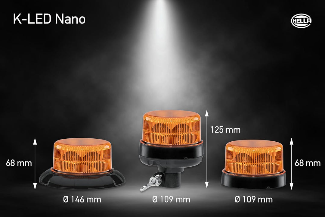 HELLA - LED-Blitz-Kennleuchte - K-LED Nano - 12/24V - gelb - Rohrstutzen, flexibel - Menge: 1 - 2XD