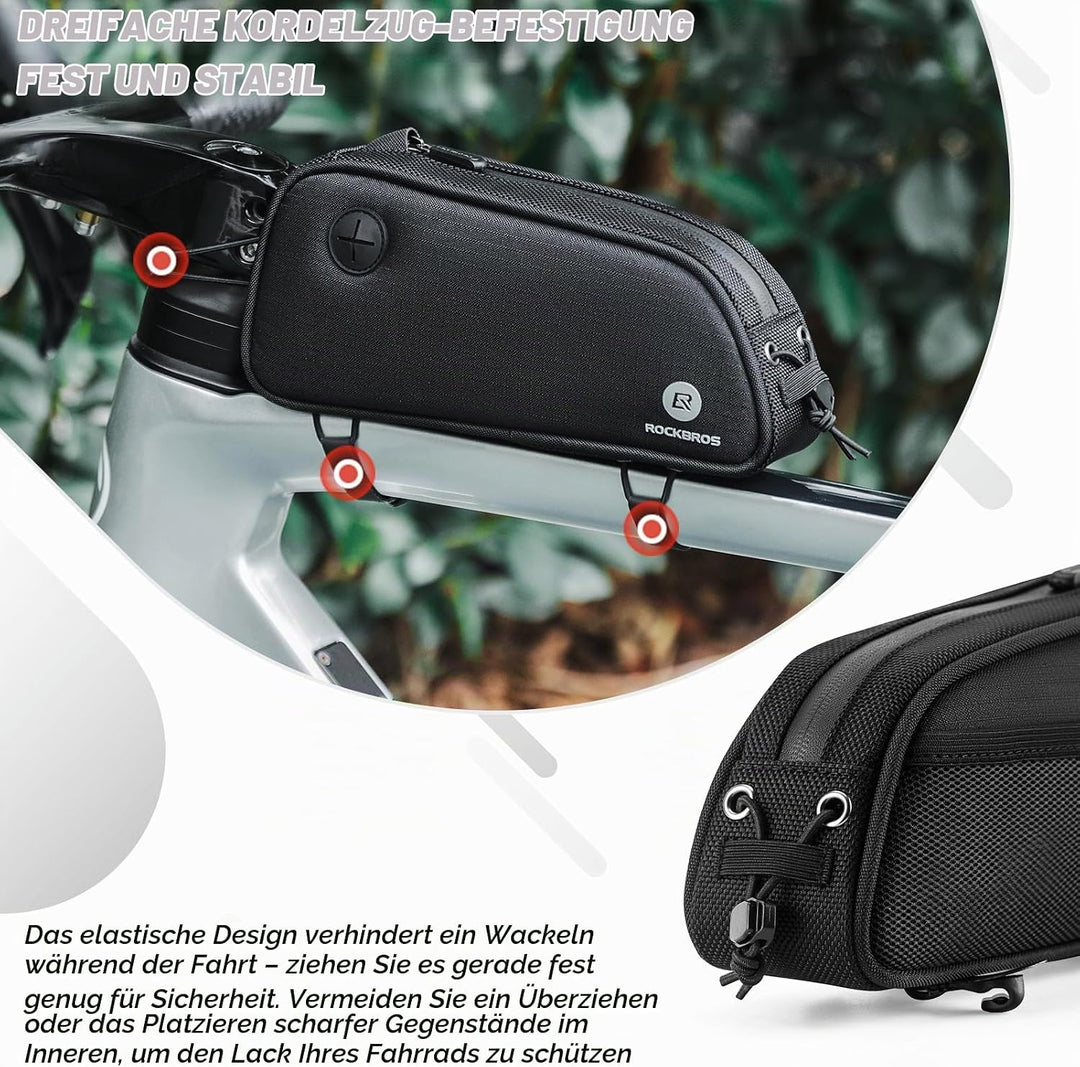 ROCKBROS Fahrrad Rahmentasche Oberrohrtasche mit Kabelöffnung, Schlankes Beinschonendes Design Top T