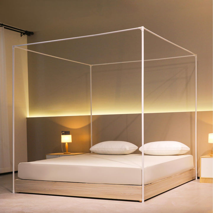 Beyeutao Betthimmel Rahmen 200x200cm Weiss Mückenetz Rahmen Moskitonetz Baldachin Rahmen Bed Canopy