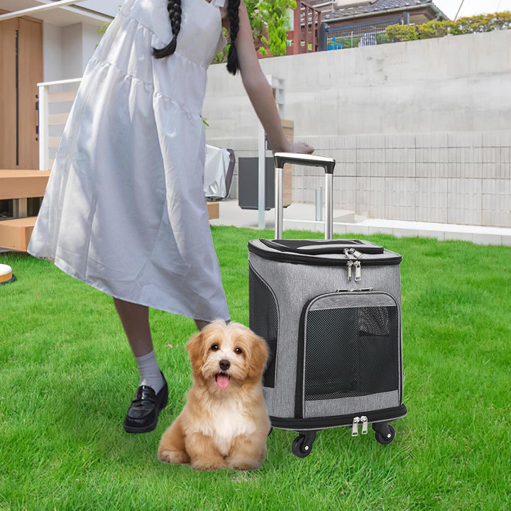 Hunderucksack mit Trolley,Katzenrucksack Trolley Hund Katze bis 10kg Leichte Hundewagen Transportbox