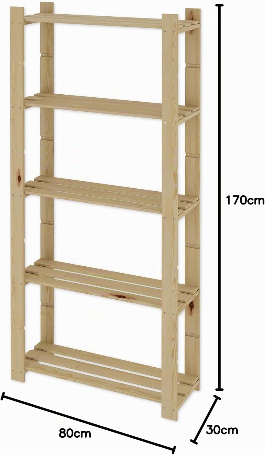 Lenmar Serie B Holzregal, Kiefer, Holz, Hellbeige, B-18 170 x 80 x 30 cm, 5 Böden, Bücherregal, Holz