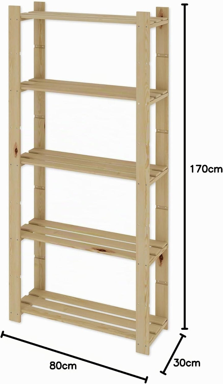 Lenmar Serie B Holzregal, Kiefer, Holz, Hellbeige, B-18 170 x 80 x 30 cm, 5 Böden, Bücherregal, Holz