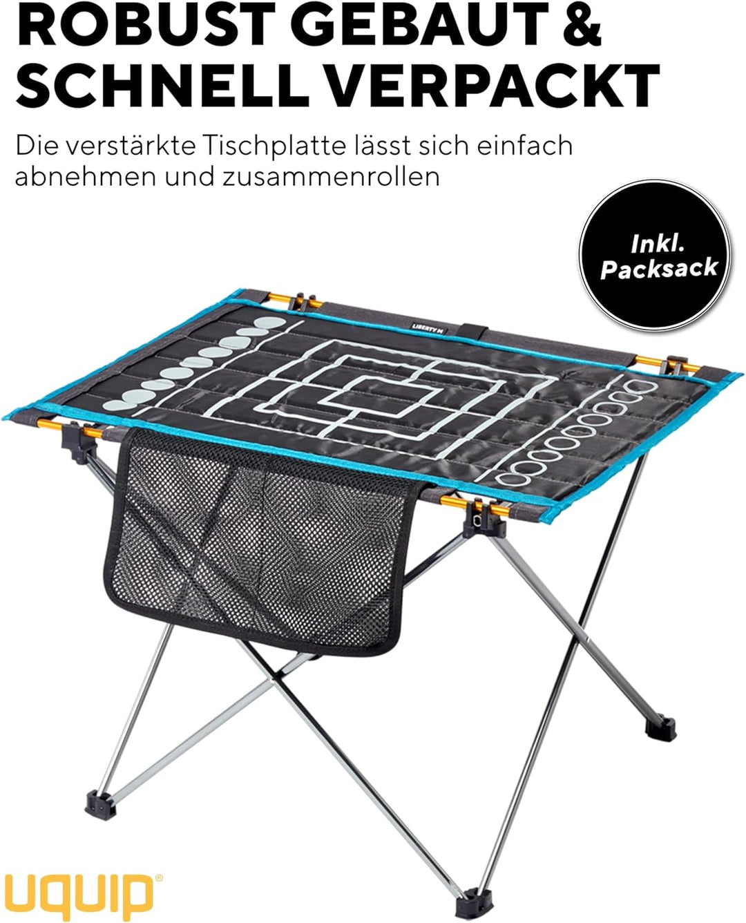 Uquip Campingtisch Liberty M Grey I 43 x 41 x 55 cm I kompakter Falttisch mit 30 kg Traglast I Leich