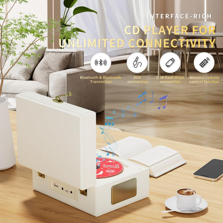 Yintiny Wiederaufladbarer CD-Player aus Leder mit Lautsprechern; Bluetooth-Sender; Festival-Geschenk