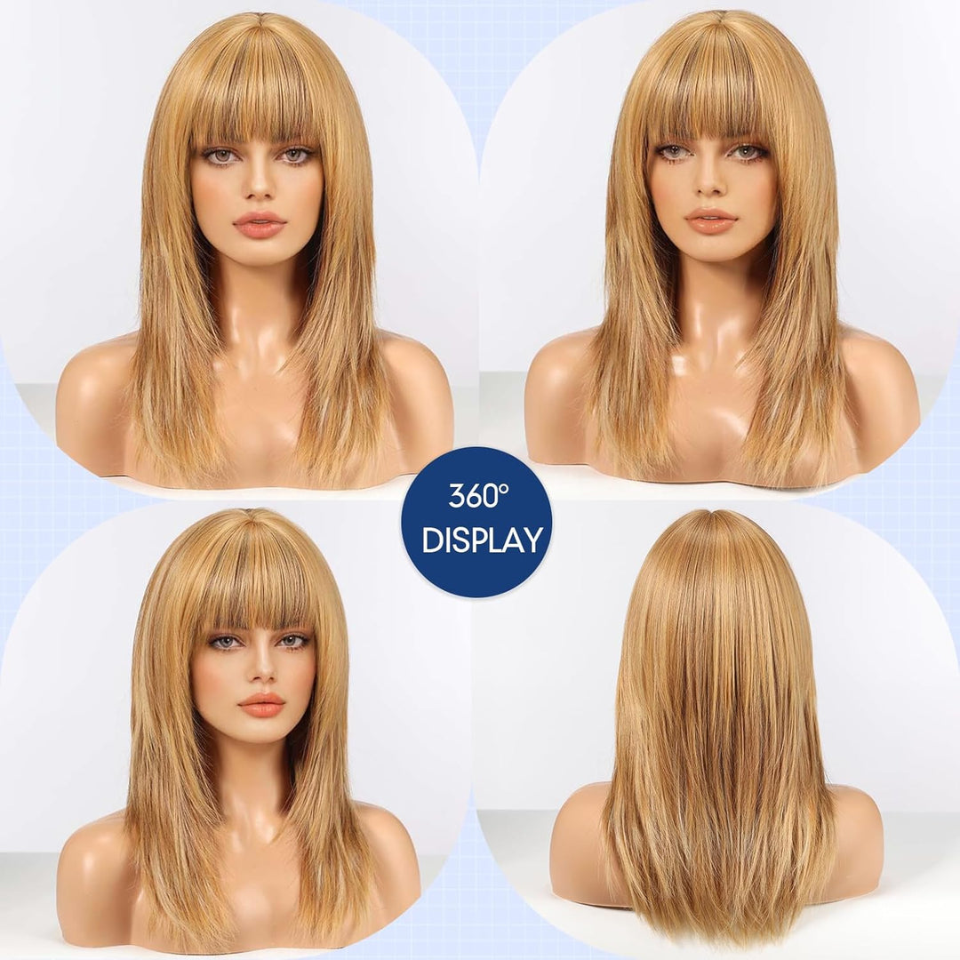 HAIRCUBE Damen Perücke Gerade Perücken für Dame Schulterlang Blond Perücke Synthetische Perücken mit