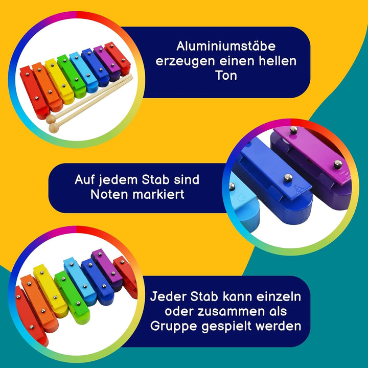 A-Star Buntes Glockenspiel-Set, 8 Stück, Sopran, diatonisches Regenbogen-Glockenspiel, Xylophon mit