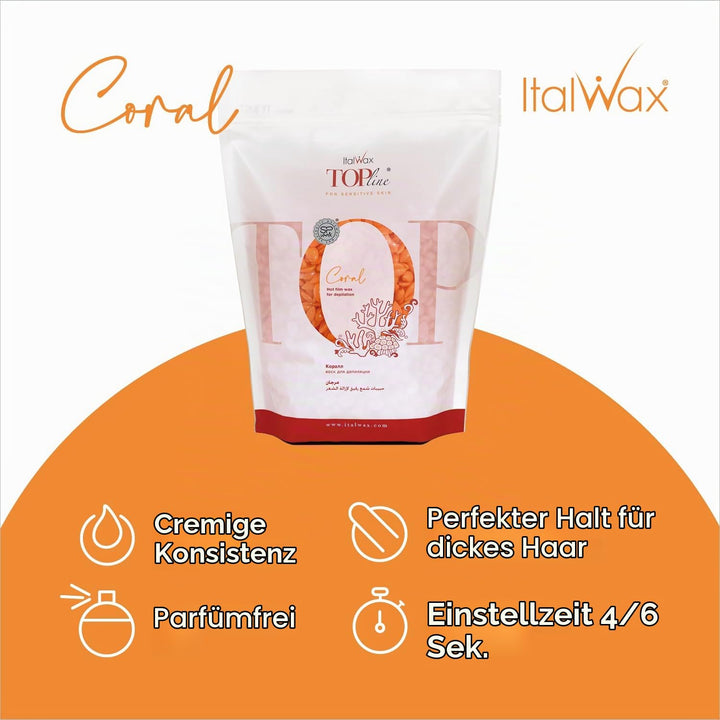 Italwax Top Line Coral - 450g - Waxing Perlen für Haarentfernung – Duftlos - Synthetische Formulieru