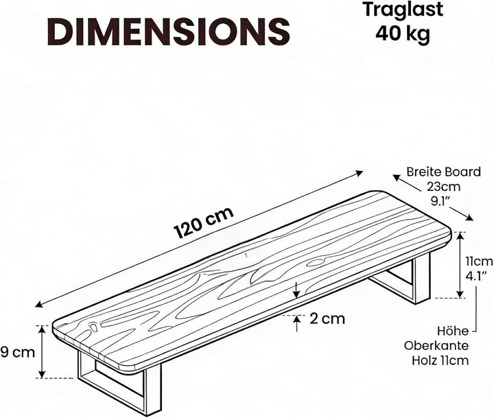 Monitorständer Desk Shelf 120 cm Walnuss | Monitorerhöhung Holz mit modularem Schienensystem | Schre
