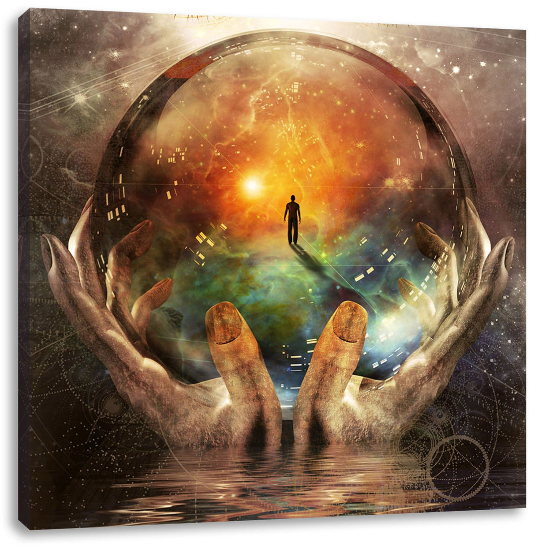 Pixxprint Glaskugel mit Hintergrund als Leinwandbild/Grösse: 70x70 cm/Wandbild/Kunstdruck/fertig bes