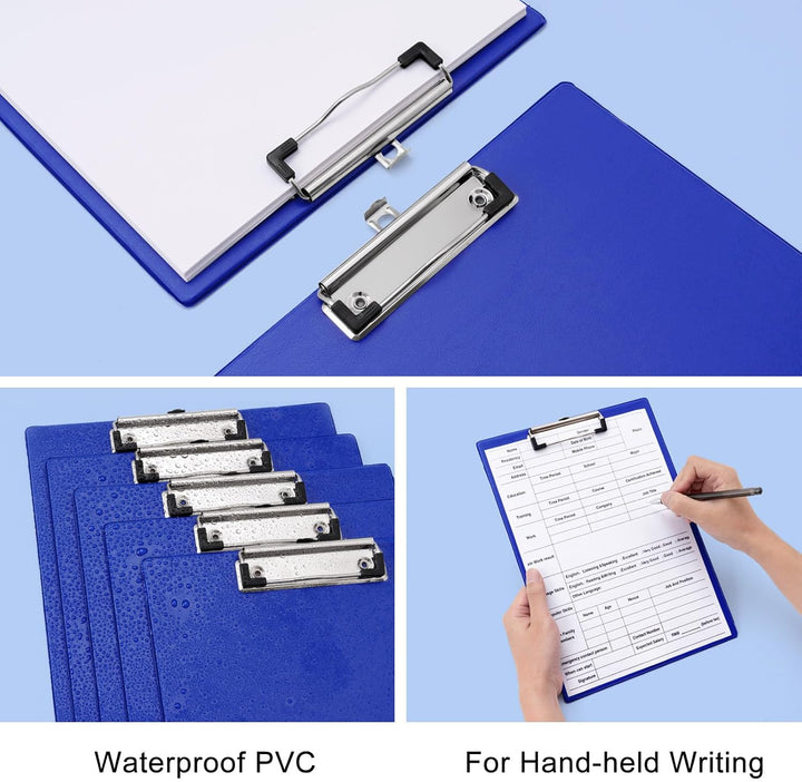 Klemmbrett DIN A4, blau, 5 Stück, aus PVC und Karton, mit ausziehbarer Aufhängeöse, für Schule, Büro
