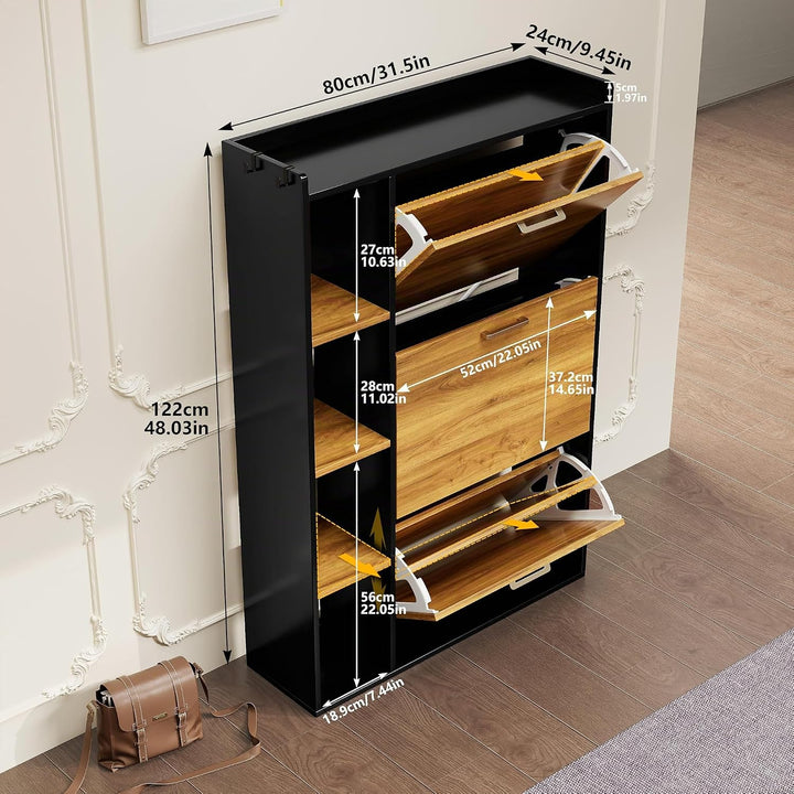 Schuhschrank mit 3 Klappen Schuhkipper Schmal Schuhschrank mit 3 Flip-Schuhregal und 4 Ablagefächer