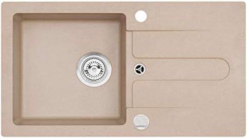 VBChome Spüle Beige 75 x 42 cm Granit Einzelbecken Einbauspüle gesprenkelt reversibel Verbundspüle +