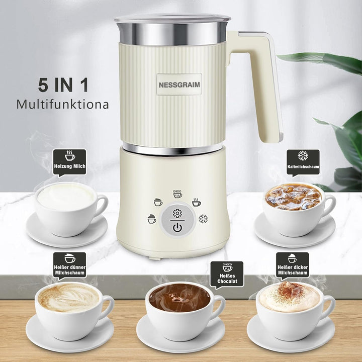 Milchaufschäumer Elektrisch Induktion 5-in-1, Milchschäumer Spülmaschinenfest mit Kakao Funktion für