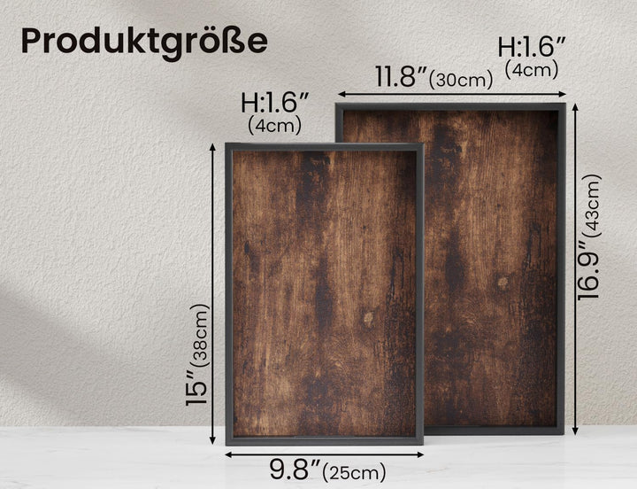 Fibogollo 2er-Set Serviertabletts aus Holz mit Griffen, dekorative Tabletts, Frühstückstablett für d