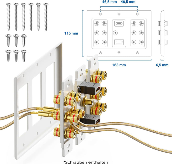 deleyCON Multimedia Lautsprecher Boxen Wanddose Anschlussdose Wandplatte mit Bananenstecker-Buchsen