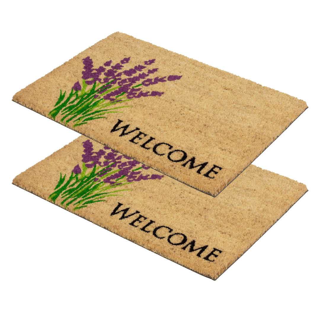 Carpido Fussmatte Kokos Lavendel - Türmatte 2er Set 40 x 60 cm - antibakterielle Eingangsmatte natür