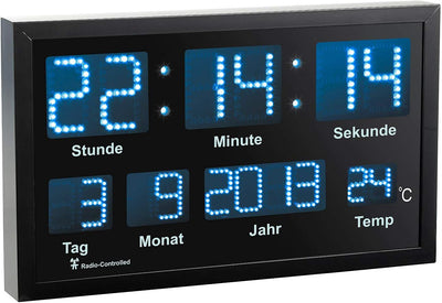 Lunartec Tischuhr: LED-Funk-Tisch- und Wanduhr mit Datum und Temperatur, 412 Blaue LEDs (Digitaluhr