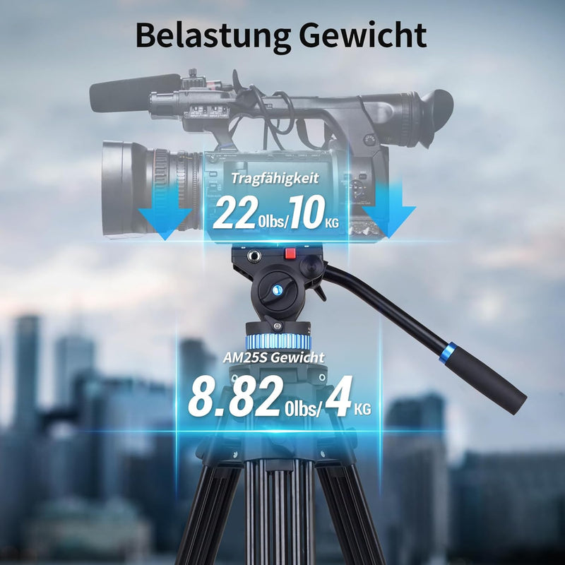 SIRUI Stativ Kamera Videostativ mit Fluidkopf AM-25S, 190cm professionelles Aluminium Dreibein-Stati