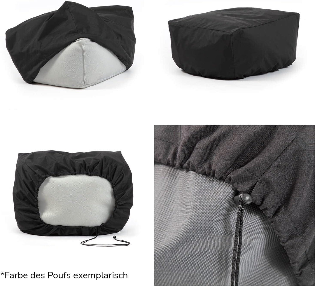 mokebo® Outdoor Pouf o. Hocker 65x45cm in Beige mit schwarzer Schutzhülle 'Der Ruhepouf', Sitzhocker