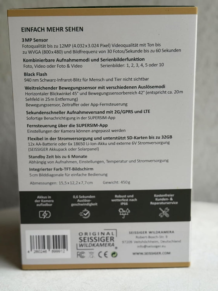SEISSIGER Base-Cam LTE SUPERSIM-Edition, Wildkamera - Überwachungskamera, Jäger, Outdoor