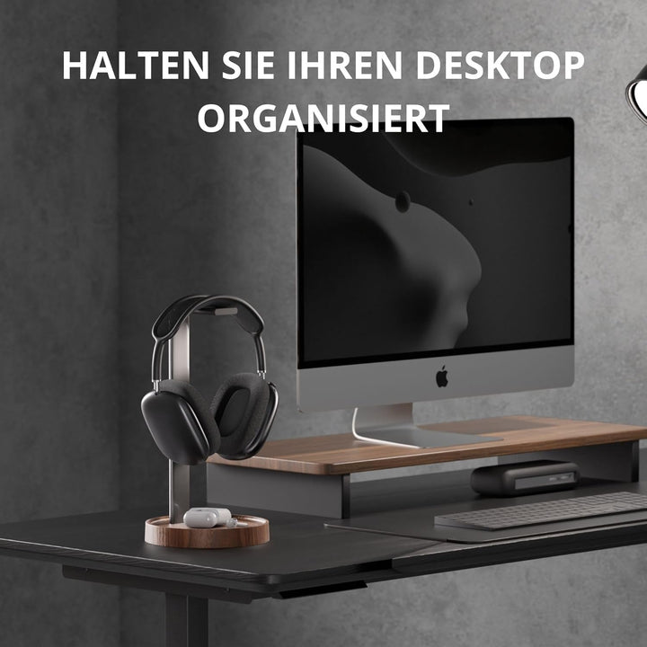 muso wood Kopfhörer Ständer Headset Halterung für Tisch aus Walnussholz und Aluminium, universeller