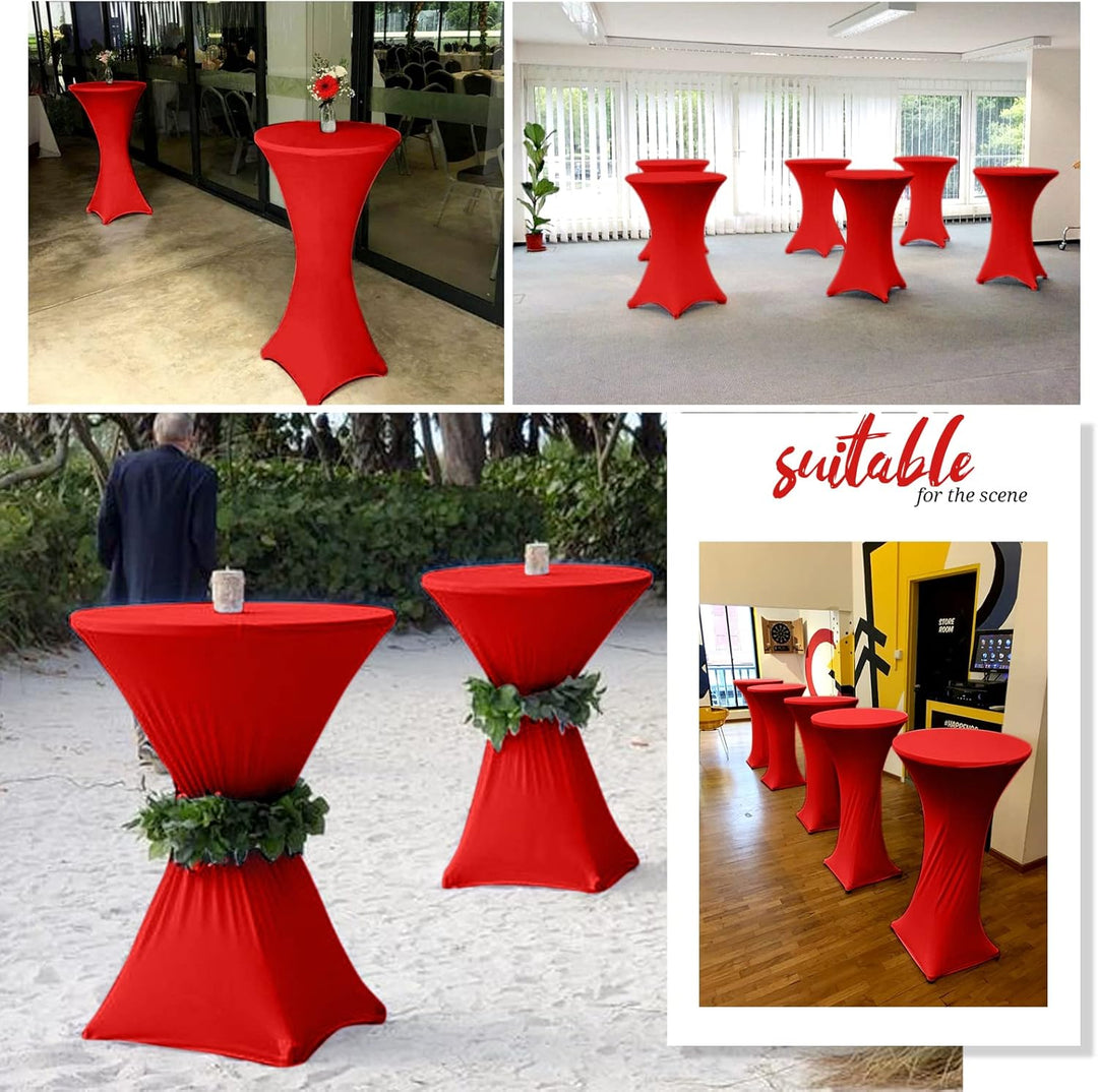 Showgeous 6er-Set Stretch Stehtisch Husse für Bistrotisch Ø 80-85 cm,Rot Stehtischhussen Verstärkung
