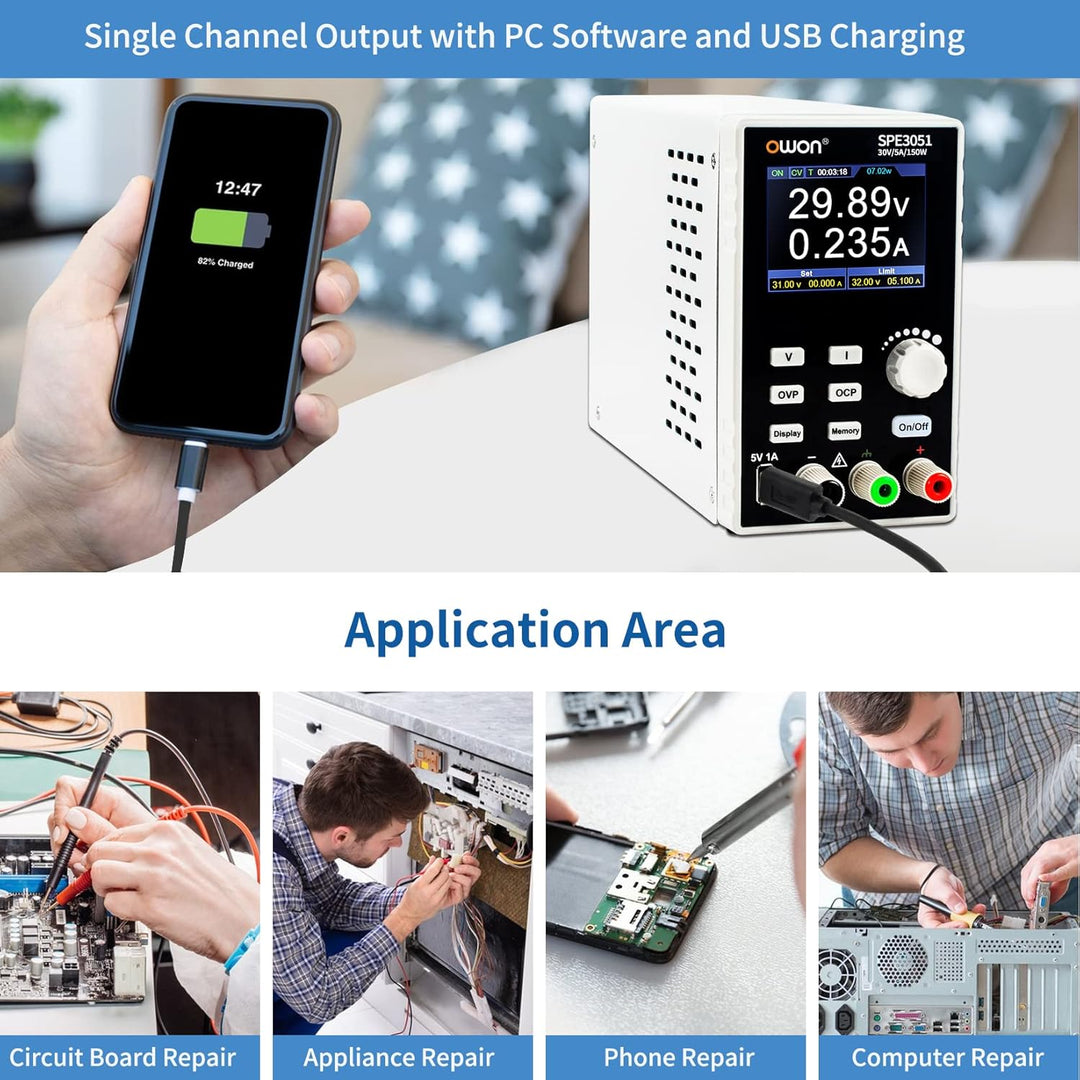OWON SPE3051 Programmierbares Labornetzteil (0-30 V 0-5 A), 150-W-DC-Netzteil mit 2,8-Zoll-LCD-Displ