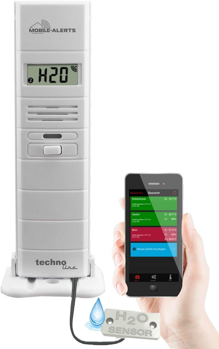 Technoline MA 10350 + Gateway 2 in 1: Wassermelder und Thermo-Hygro Sensor, Weiss, 3.8x2.1x12.8 cm
