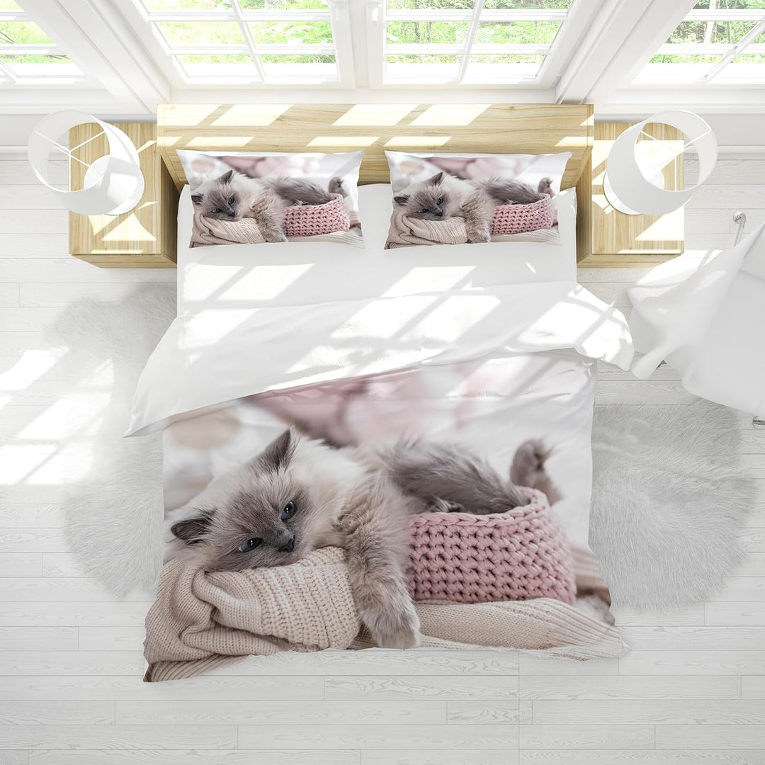 Hoimlm Kätzchen Bettwäsche 135x200 Kinder Bettwäsche mit Bettbezug and 2 kopfkissenbezüge, 3D niedli