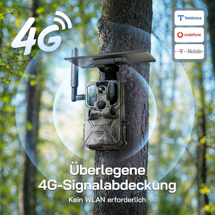 WOLFANG Wildkamera, 2.5K 4G LTE Live Solar Übertragung Wildkamera mit Handyübertragung App, Echtzeit
