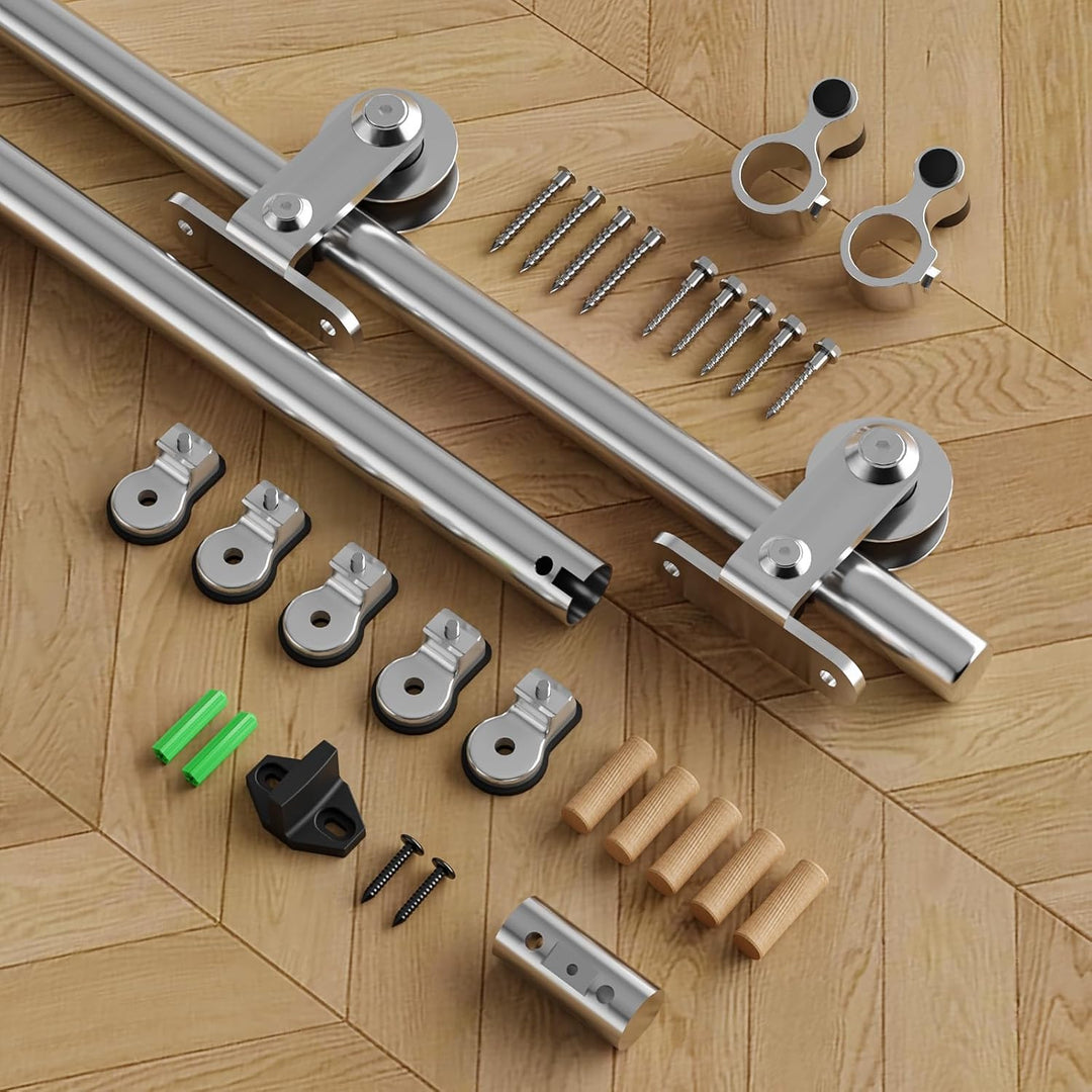 Schiebetürbeschlag Edelstahl 212cm Schiebetüren Schiebetürsystem Komplettset Laufschiene Rollen Set