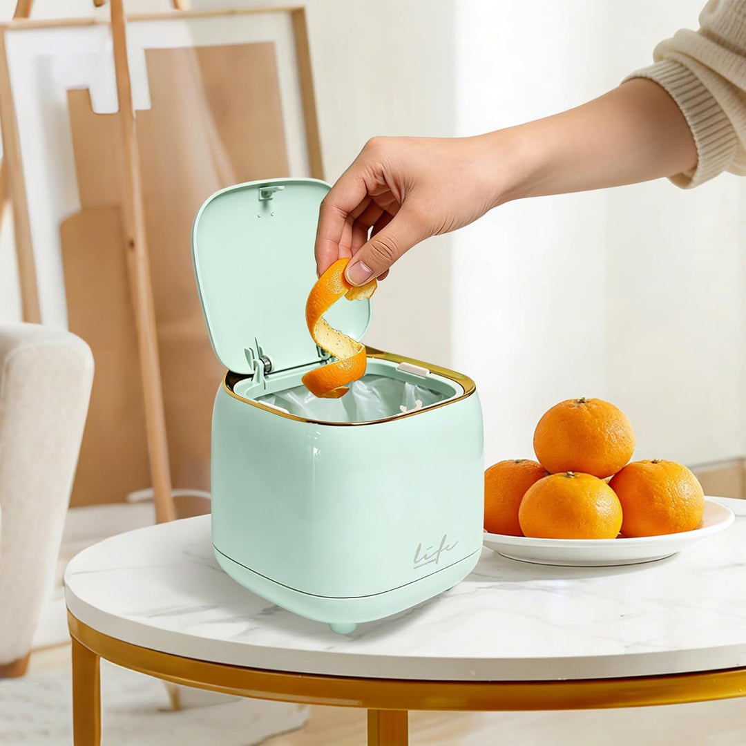 Desktop Mini Mülleimer mit Druckdeckel, tragbarer Tischabfalleimer für Zuhause und Büro, Hellgrün, 1