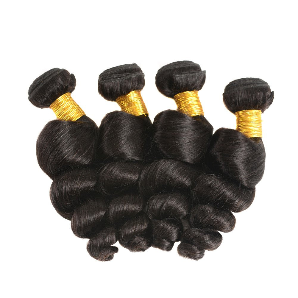 Huarisi Loose Wave Human Hair Bundles, Brazilian Hair 4 Bundles 12 14 16 18 inch, Brazilian Virgin H