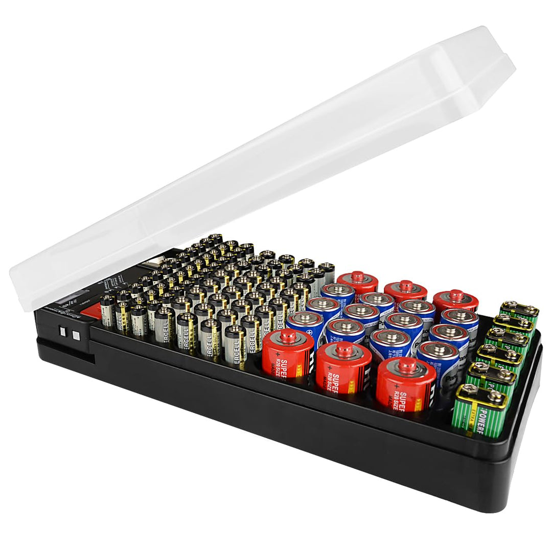 Batterie-Organizer, Aufbewahrungsbox mit Tester, hält 98 Batterien